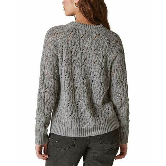 Lucky Brand Women's Shine Cable Knit Crewneck Sweater Top Heather Gray XL - Picture 2 of 10